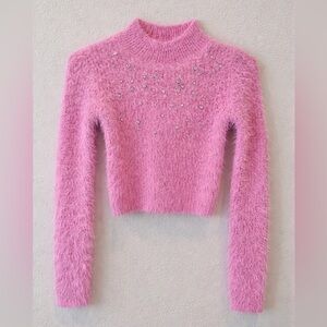 H&M Pink Fuzzy Crew Neck Sweater